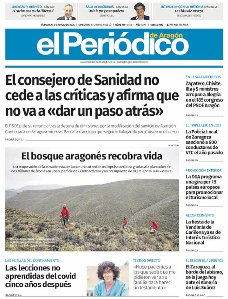 Portada de El Periódico de Aragón (España)