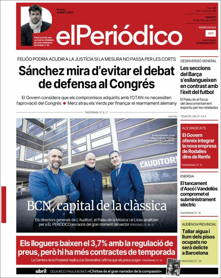 Portada de El Periódico de Catalunya (España)