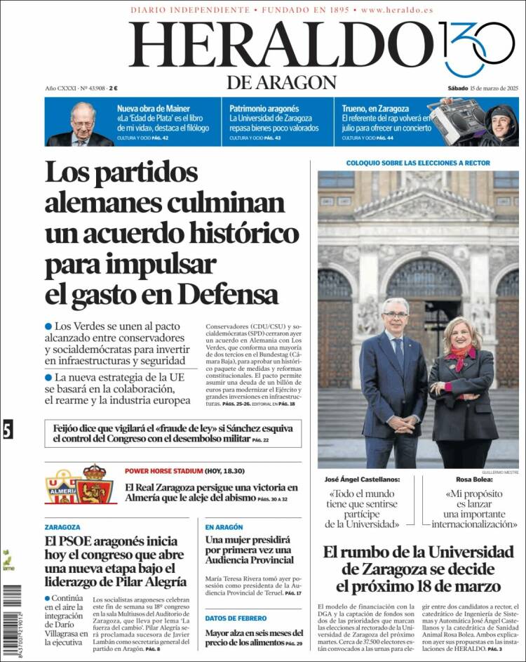 Portada de Heraldo de Aragón (España)