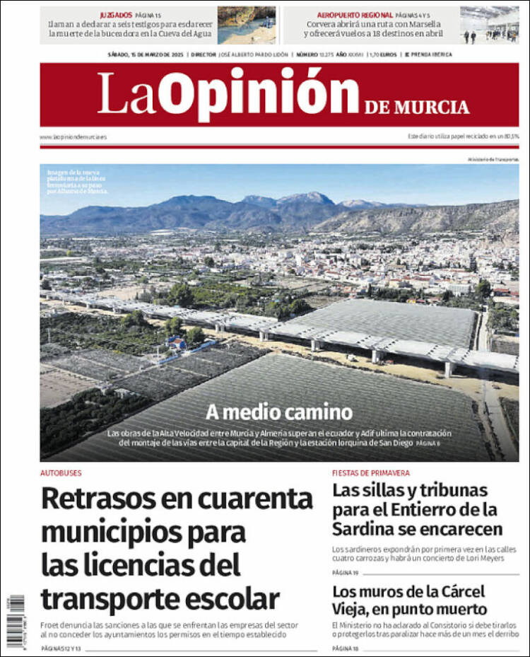 Portada de La Opinión de Murcia (España)