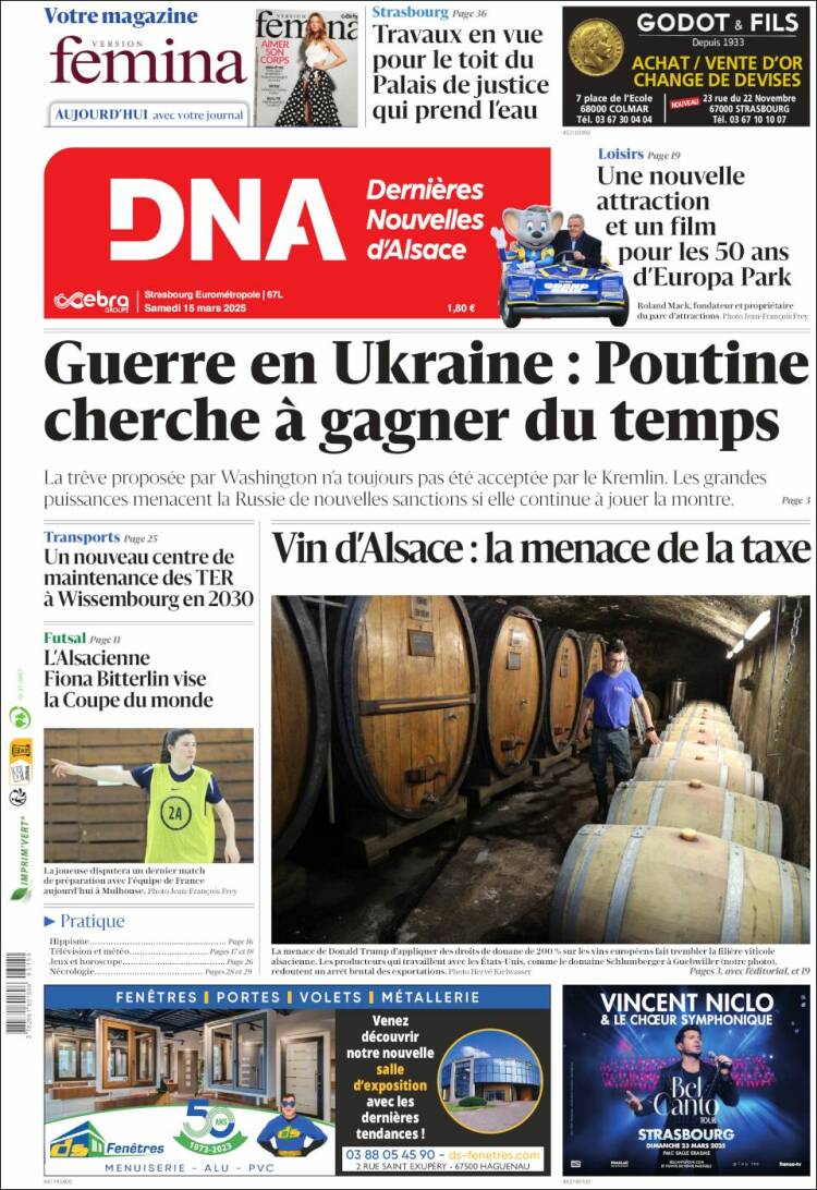 Portada de Les Dernières Nouvelles d'Alsace (Francia)