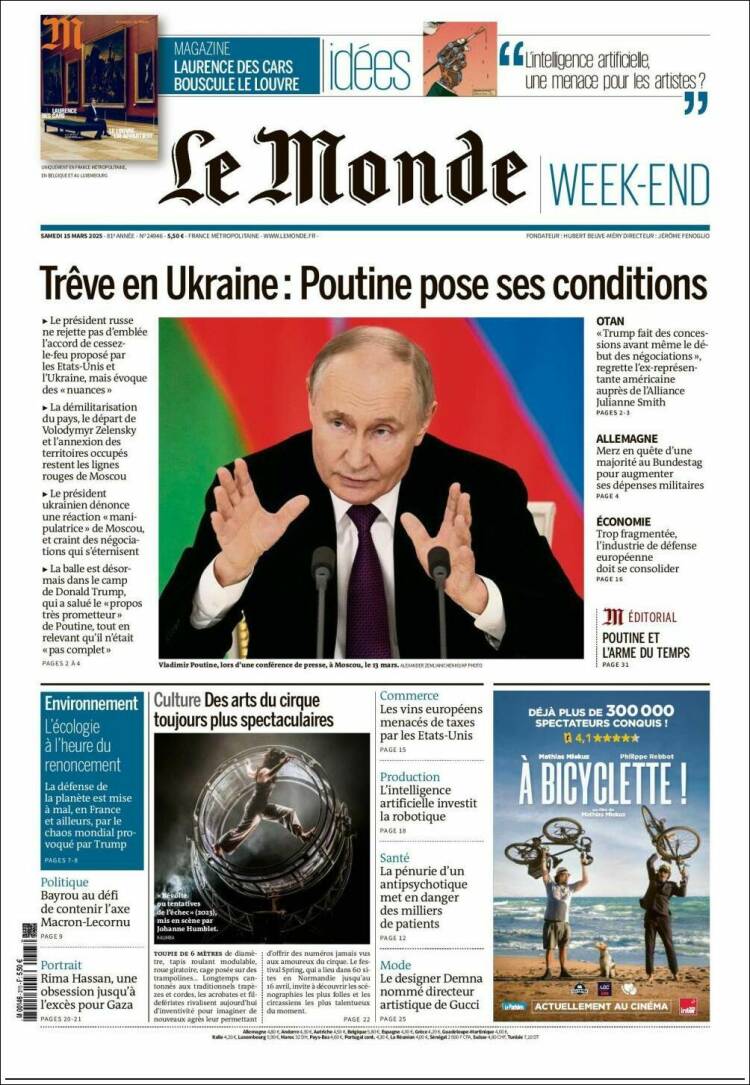 Portada de Le Monde (Francia)