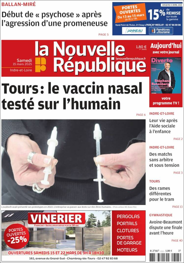 Portada de La Nouvelle Republique (Francia)