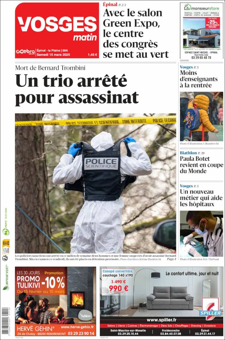 Portada de Vosges Matin (Francia)