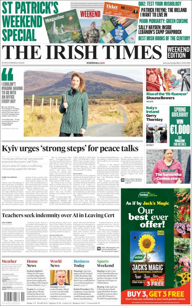 Portada de Irish Times (Irlanda)