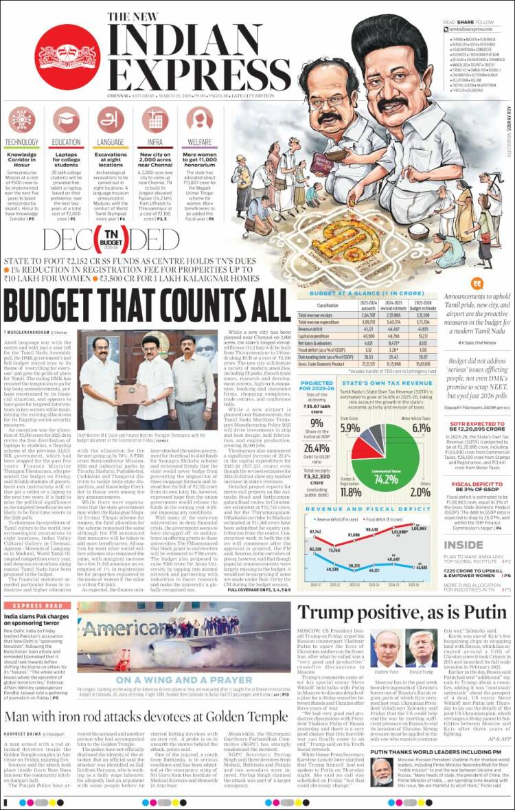 Portada de New Indian Express (India)