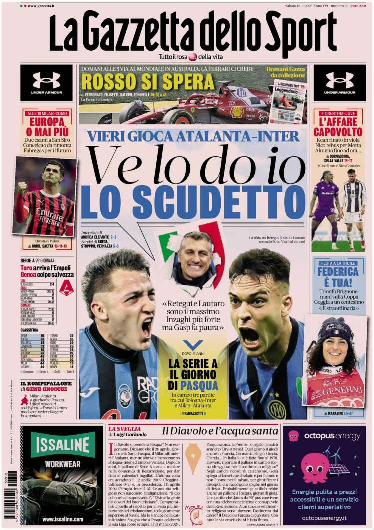 Portada de La Gazzetta dello Sport (Italia)