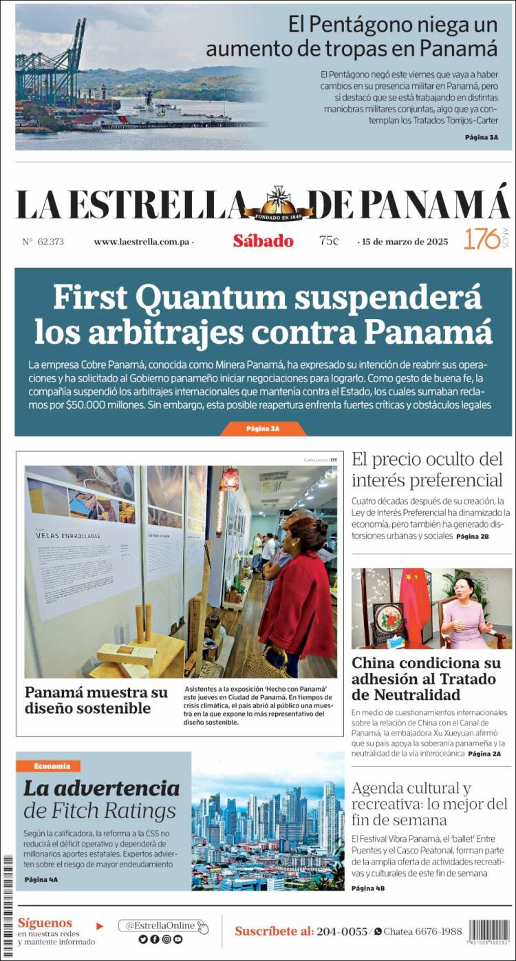 Portada de La Estrella de Panamá (Panam&aacute;)