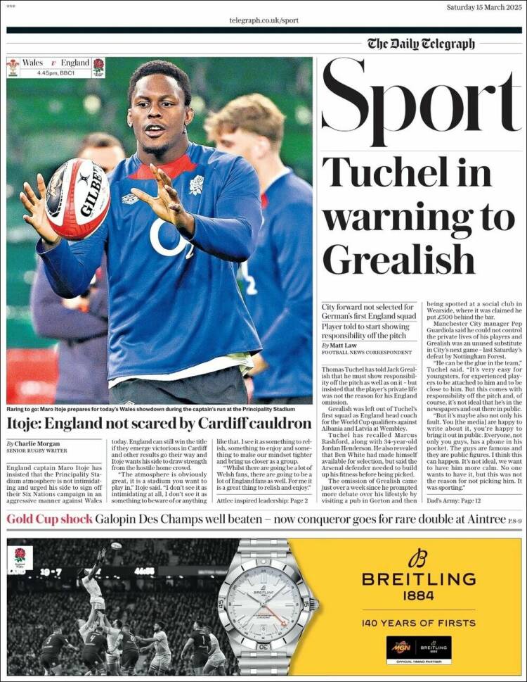 Portada de Telegraph Sport (Reino Unido)