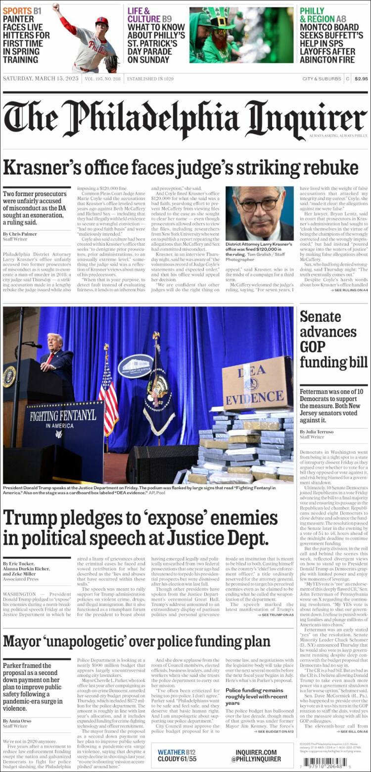 Portada de Philadelphia Inquirer (USA)