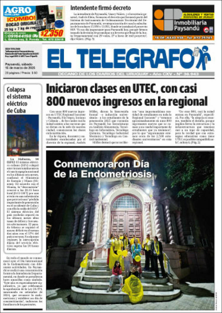 Portada de El Telégrafo (Uruguay)