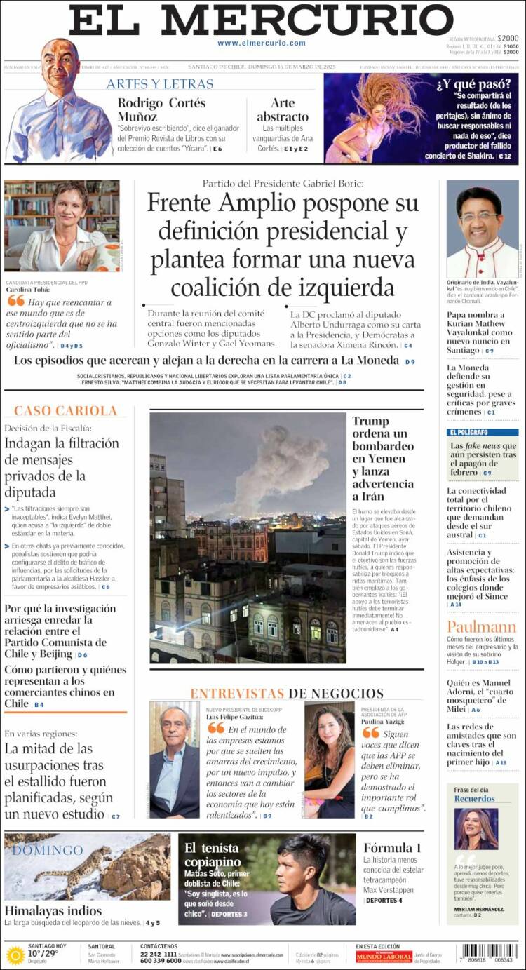 Portada de El Mercurio (Chile)