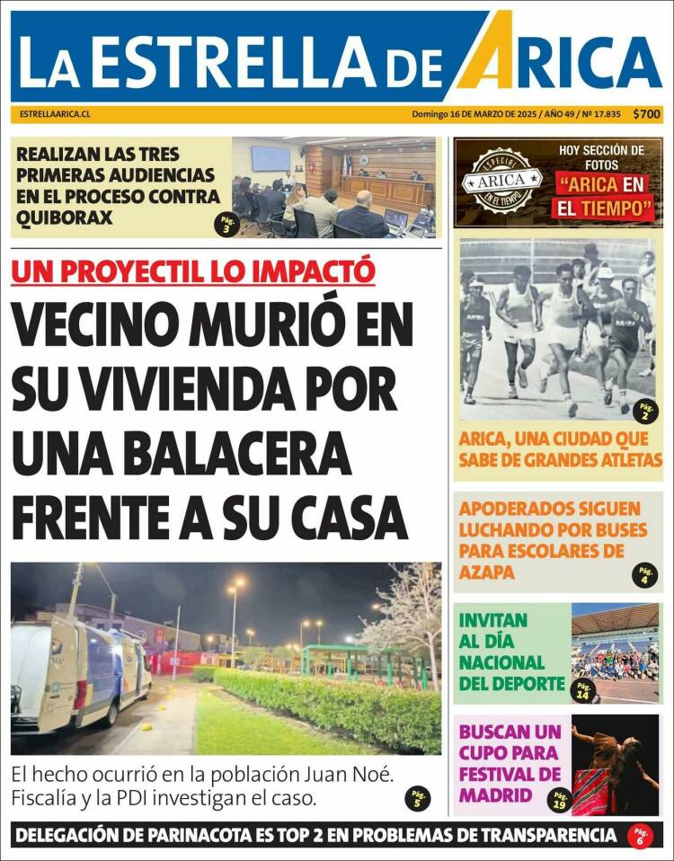 Portada de La Estrella de Arica (Chile)