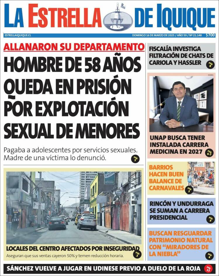 Portada de La Estrella de Iquique (Chile)