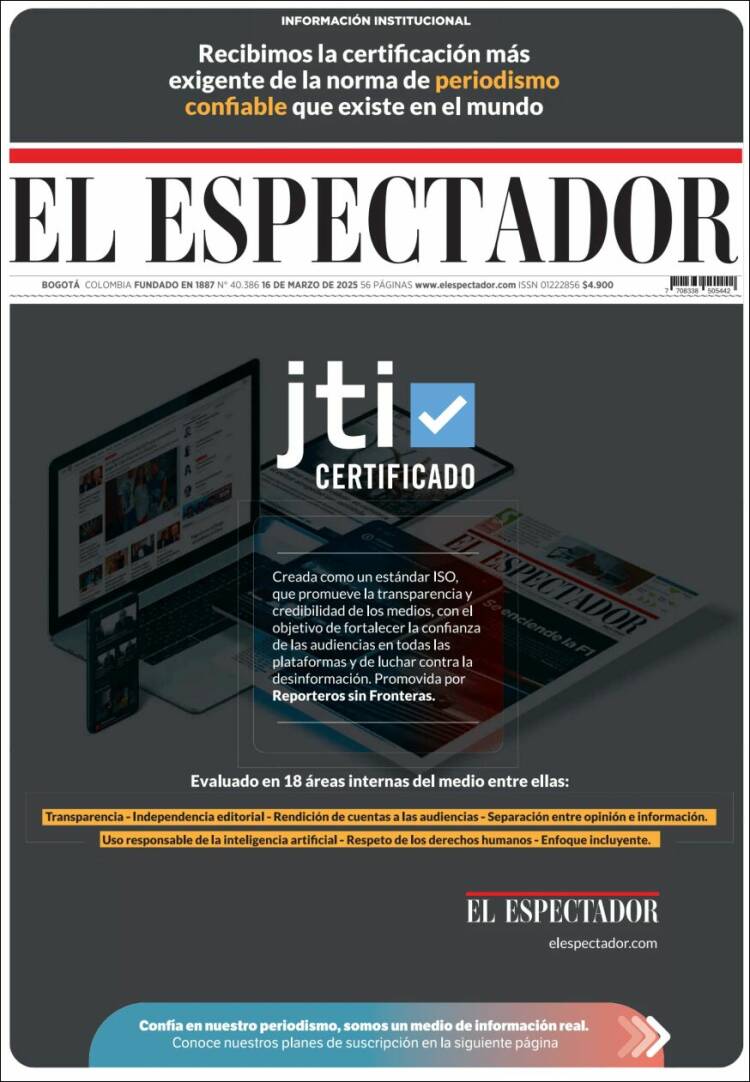 Portada de El Espectador (Colombia)