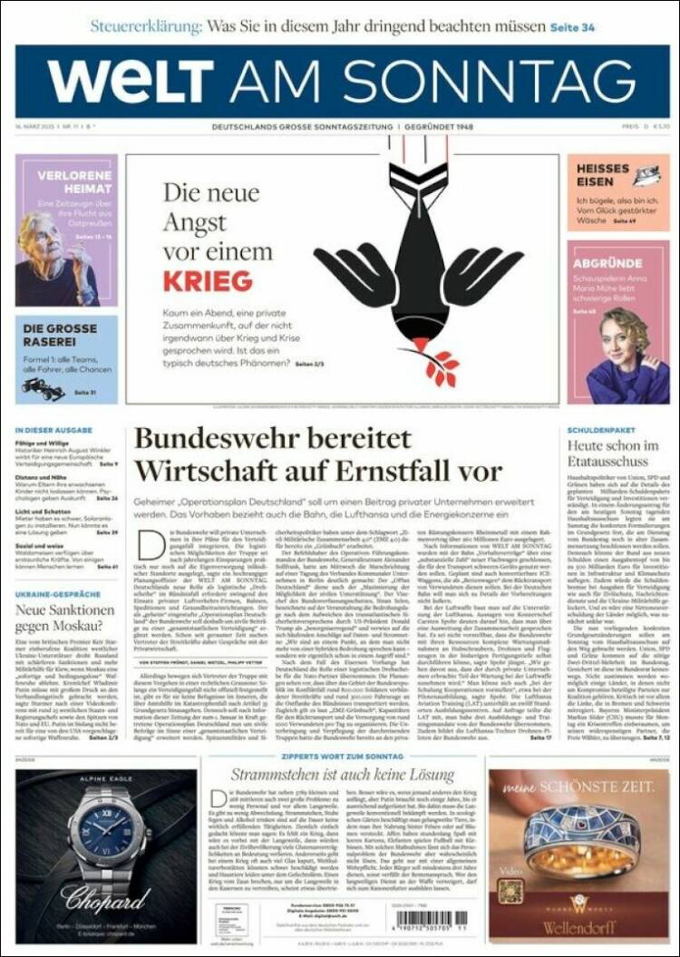 Portada de Die Welt (Alemania)
