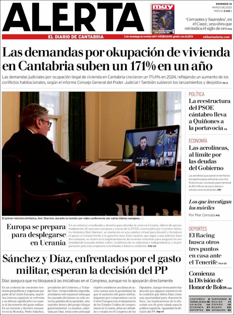 Portada de Alerta - El Diario de Cantabria (España)