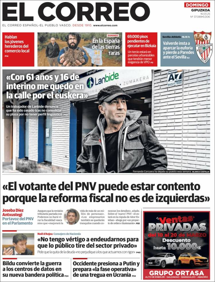 Portada de El Correo - Guipuzcoa (España)