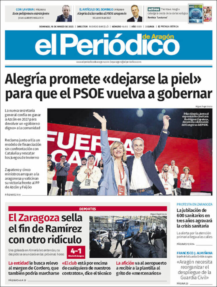 Portada de El Periódico de Aragón (España)