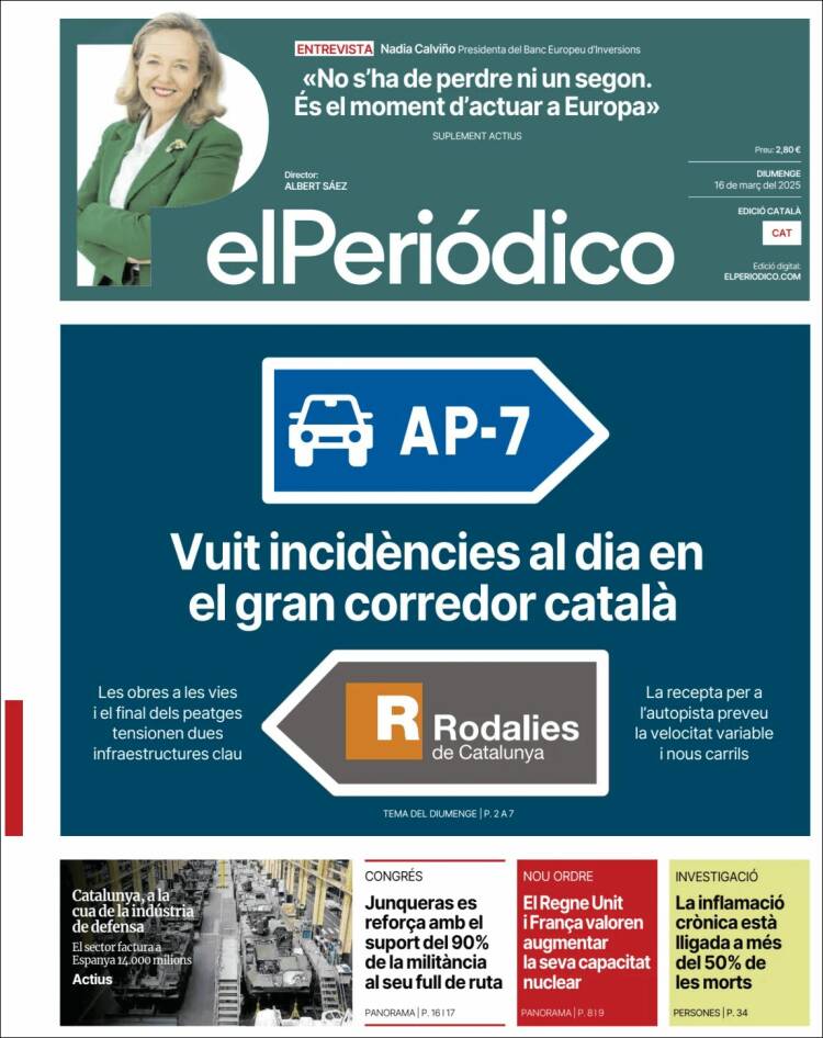 Portada de El Periódico de Catalunya (España)