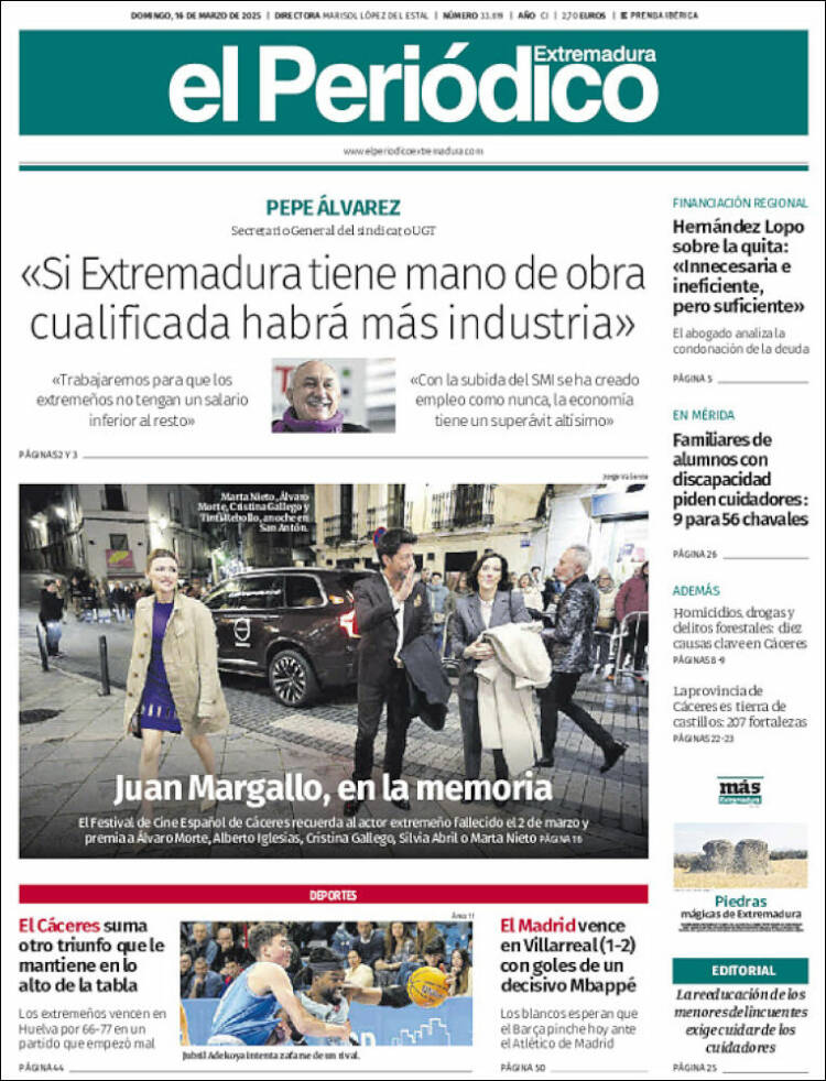 Portada de El Periódico de Extremadura (España)