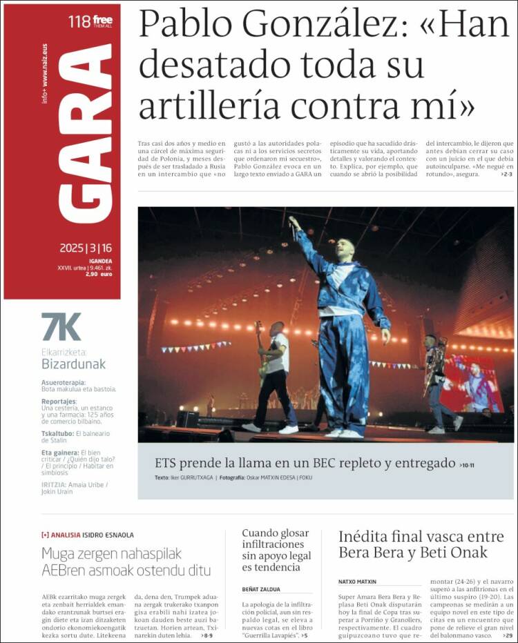 Portada de Gara (España)