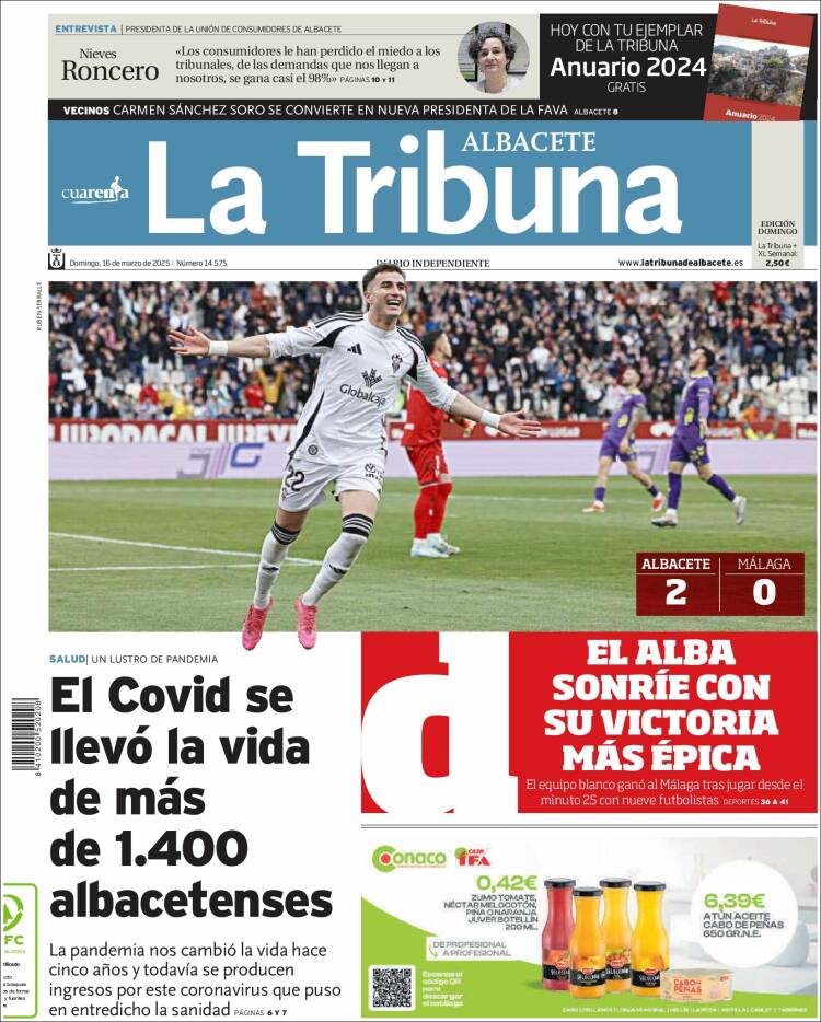 Portada de La Tribuna de Albacete (España)