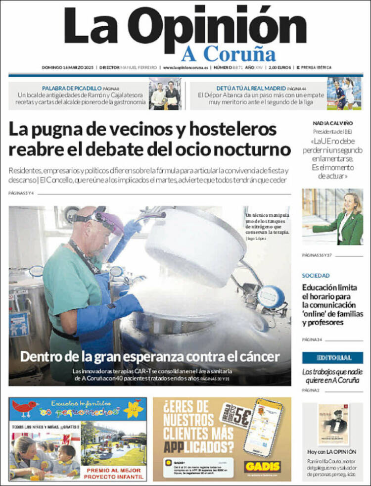 Portada de La Opinión de A Coruña (España)