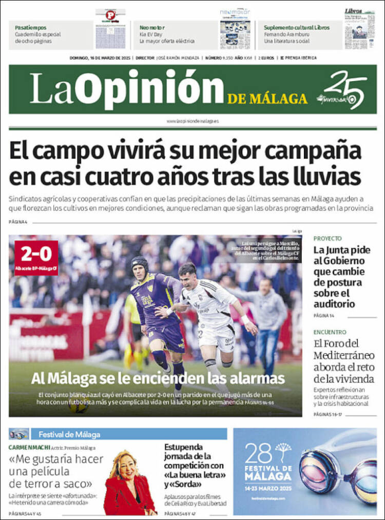 Portada de La Opinión de Málaga (España)