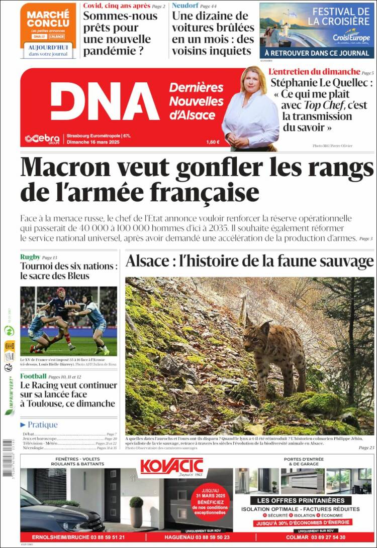 Portada de Les Dernières Nouvelles d'Alsace (Francia)