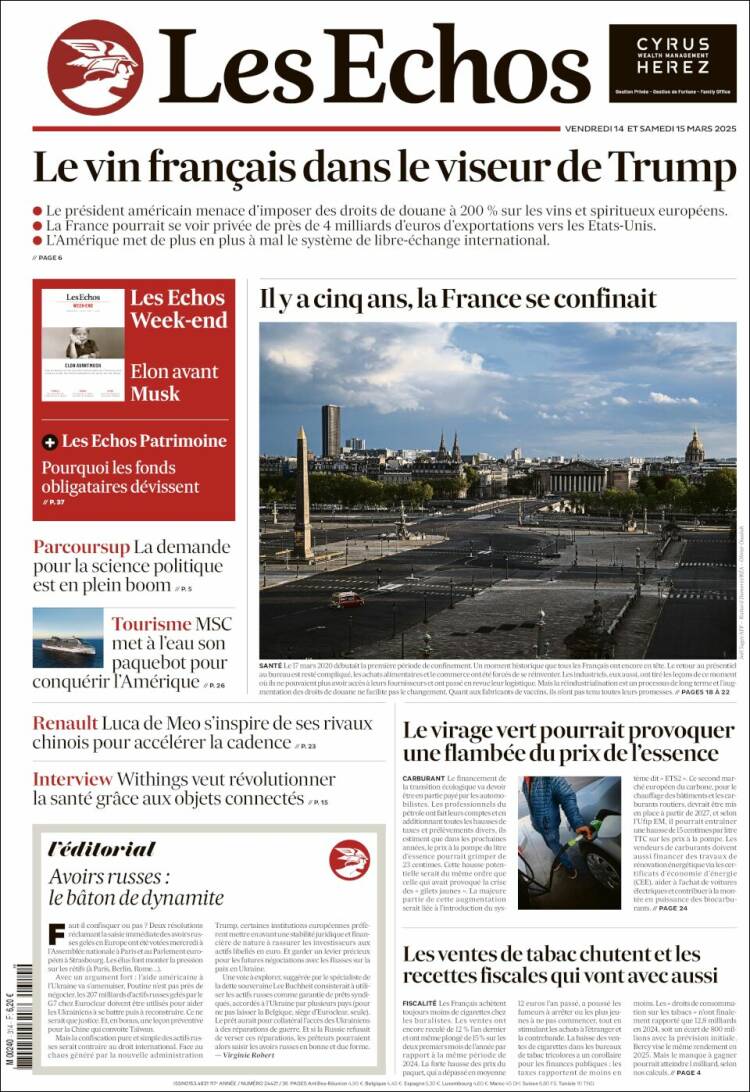 Portada de Les Echos (Francia)