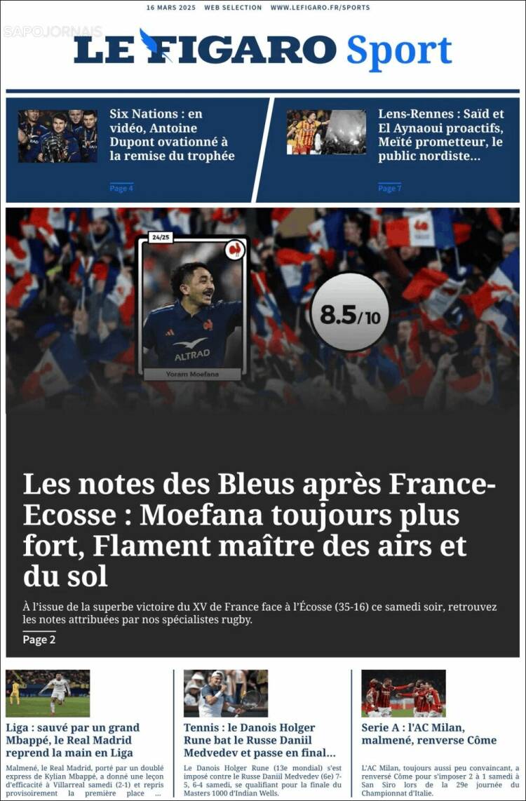 Portada de Le Figaro Sport (Francia)