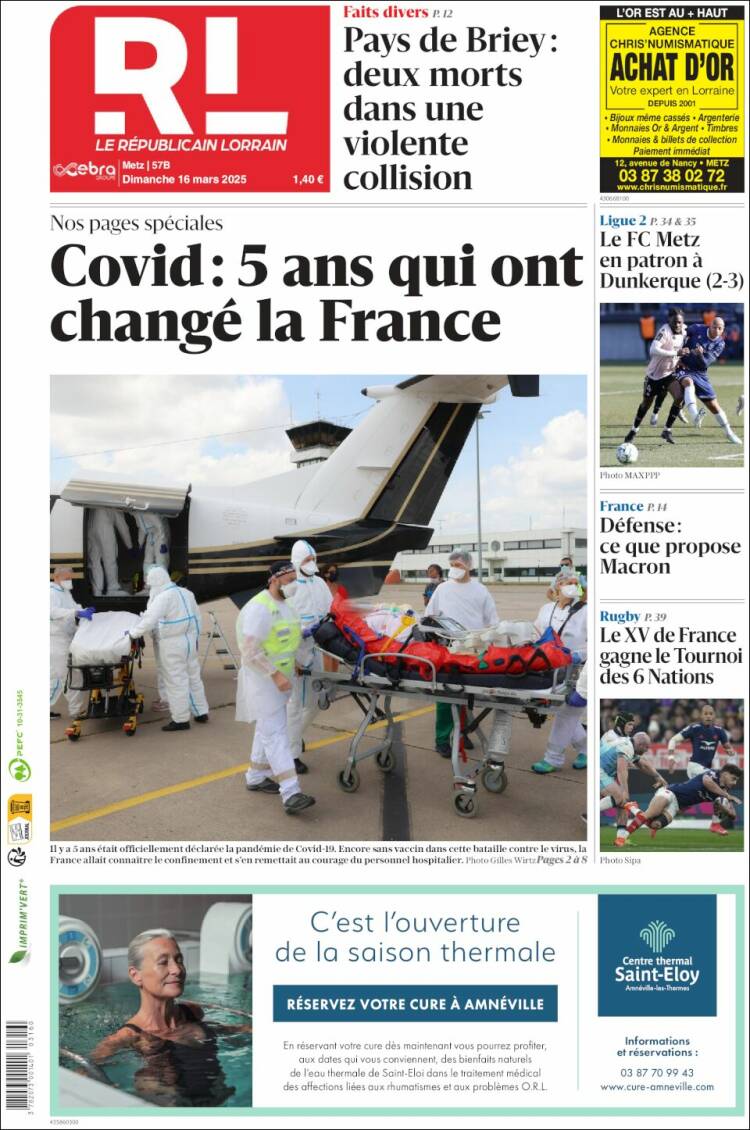 Portada de Le Republicain Lorrain (Francia)