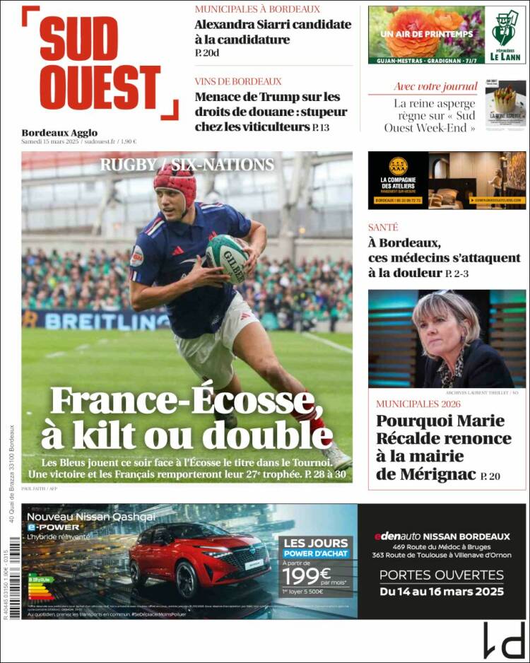 Portada de Sud Ouest (Francia)