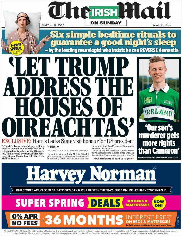Portada de Irish Daily Mail (Irlanda)