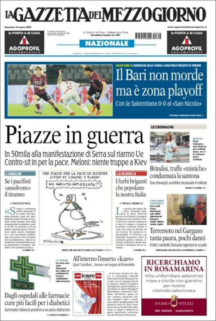 Portada de La Gazzetta del Mezzogiorno (Italia)