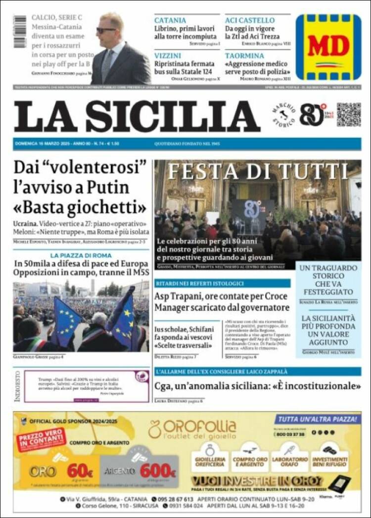 Portada de La Sicilia (Italia)