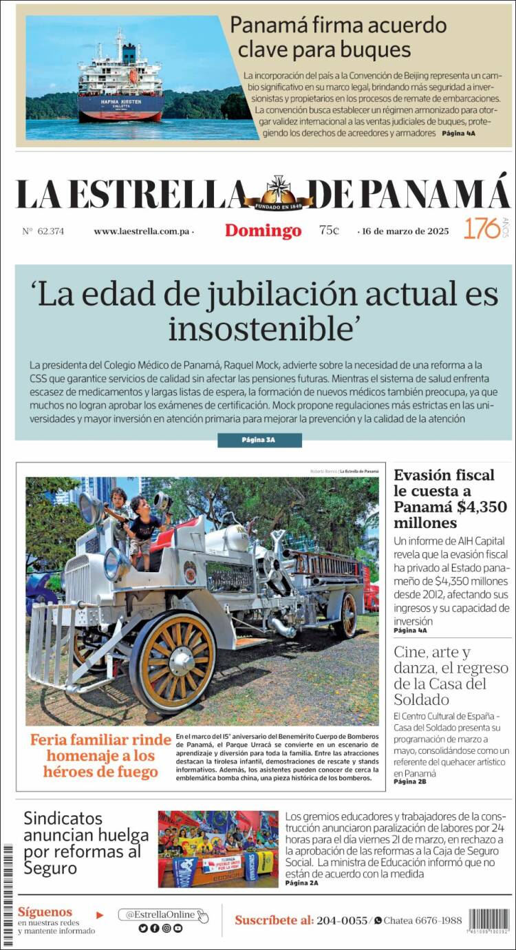 Portada de La Estrella de Panamá (Panam&aacute;)