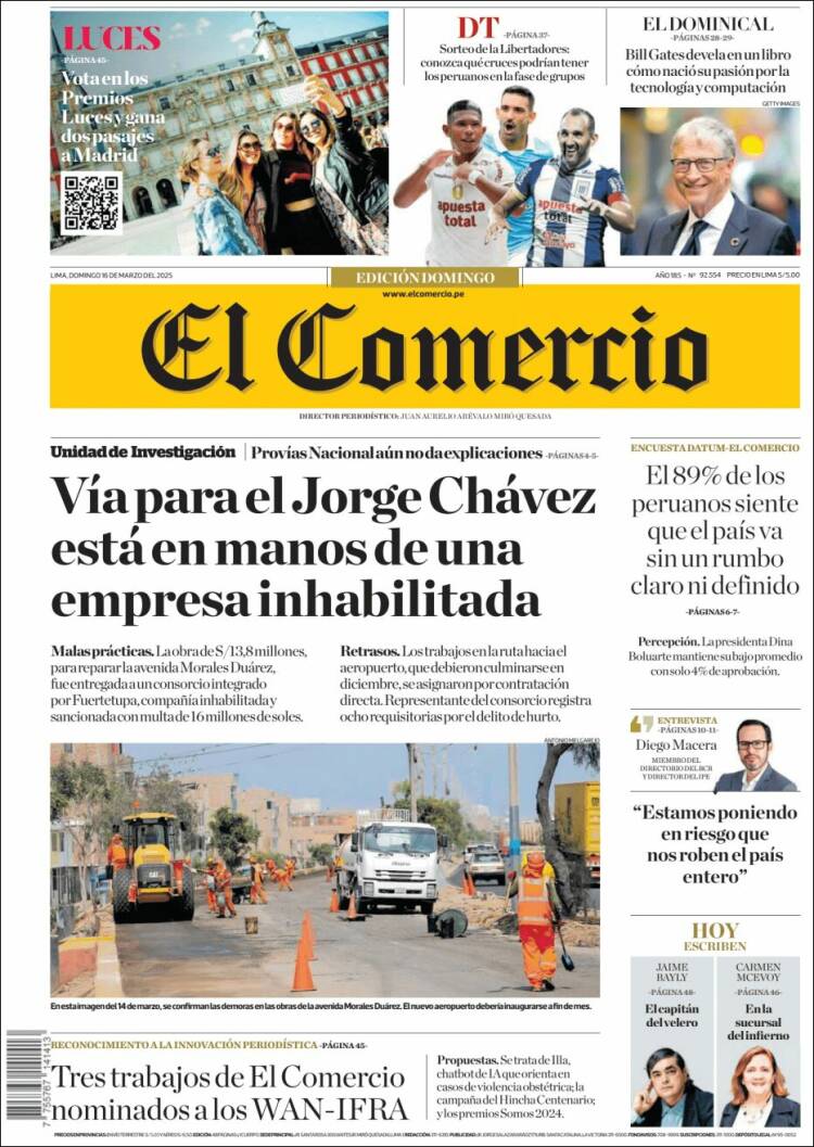Portada de El Comercio (Per&uacute;)