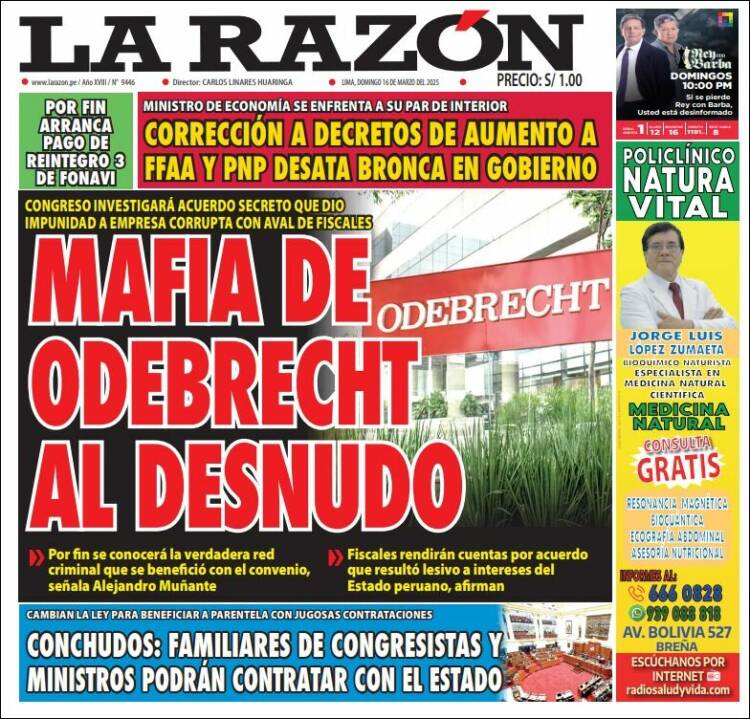 Portada de La Razón (Per&uacute;)