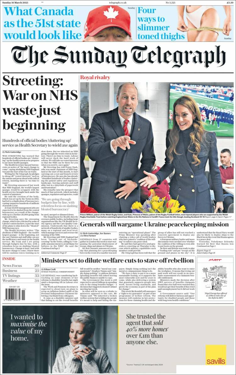 Portada de Daily Telegraph (Reino Unido)
