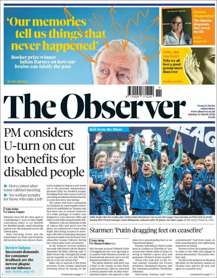 Portada de The Observer (Reino Unido)