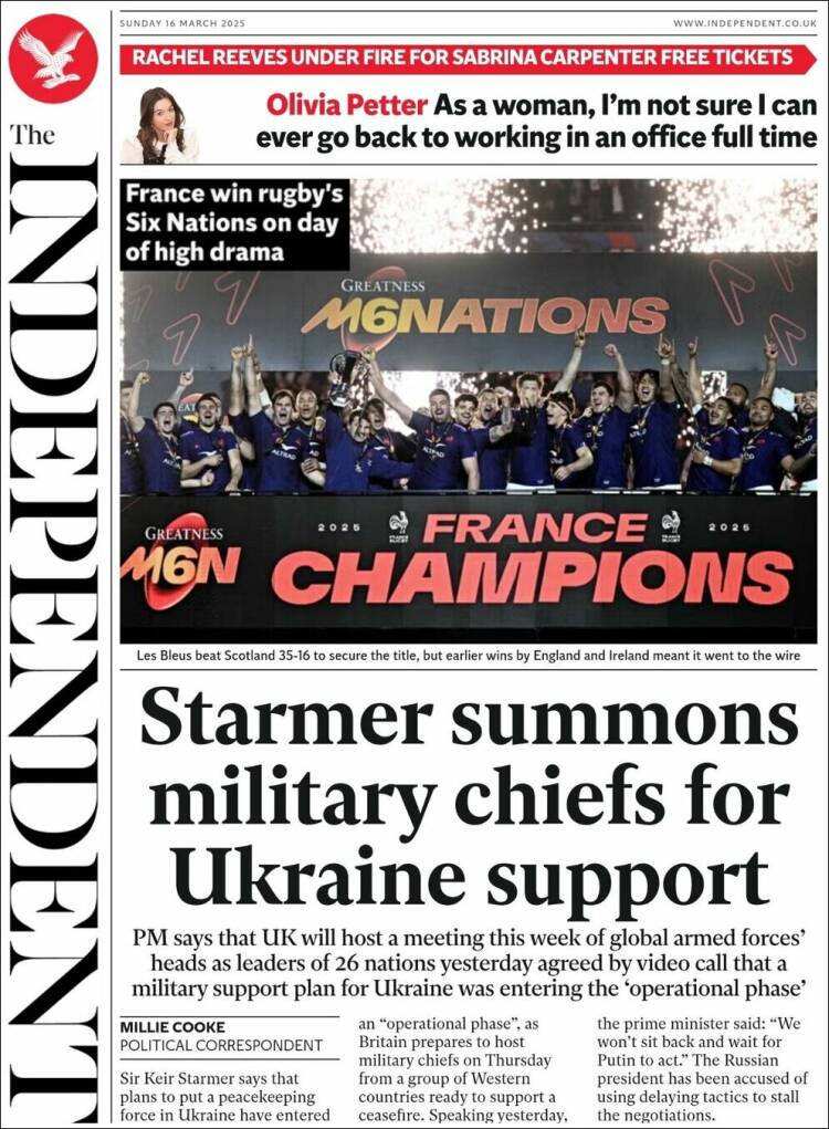 Portada de The Independent (Reino Unido)