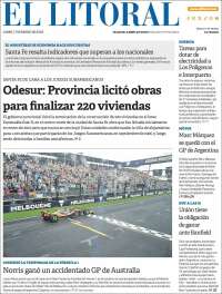 Portada de Diario El Litoral (Argentina)