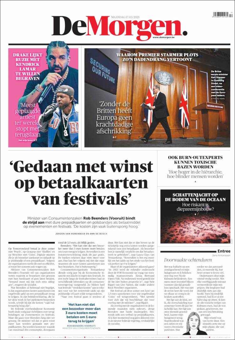 Portada de De Morgen (Bélgica)