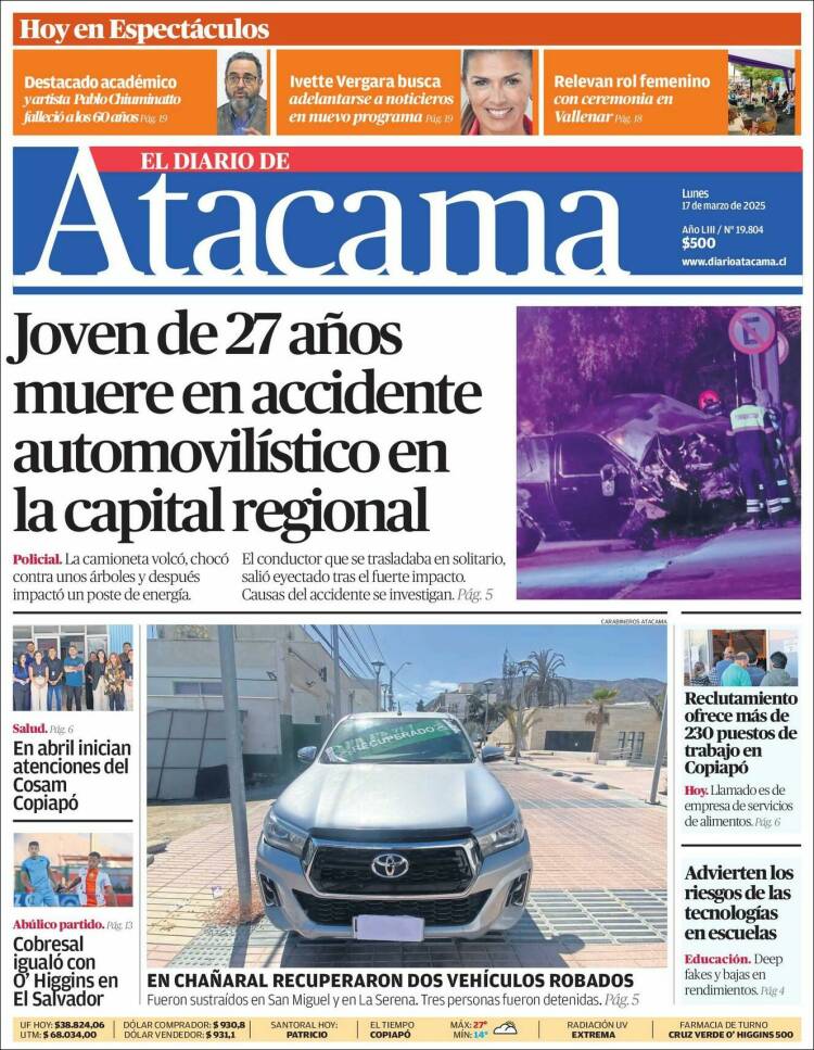Portada de Diario de Atacama (Chile)