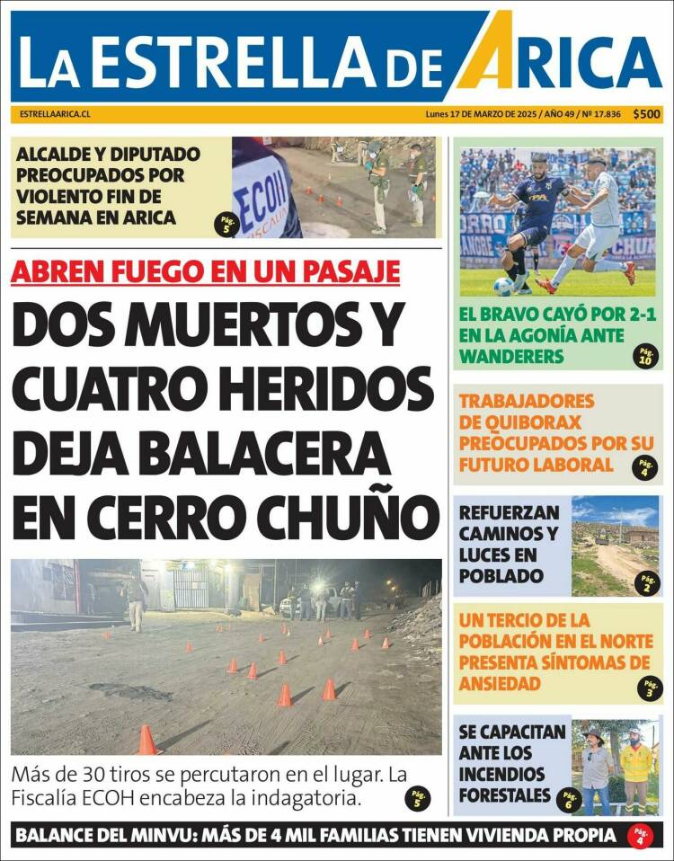 Portada de La Estrella de Arica (Chile)