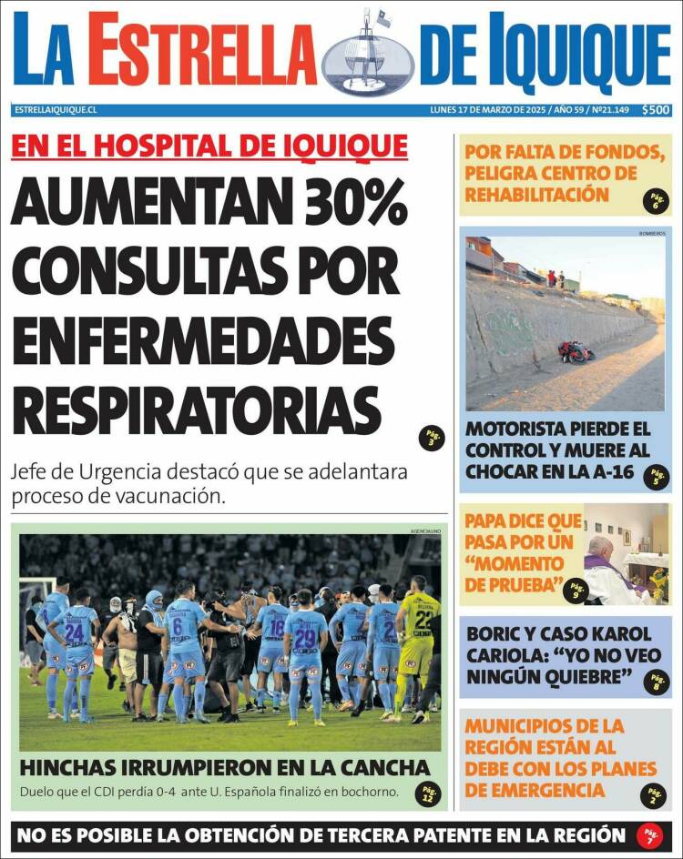 Portada de La Estrella de Iquique (Chile)