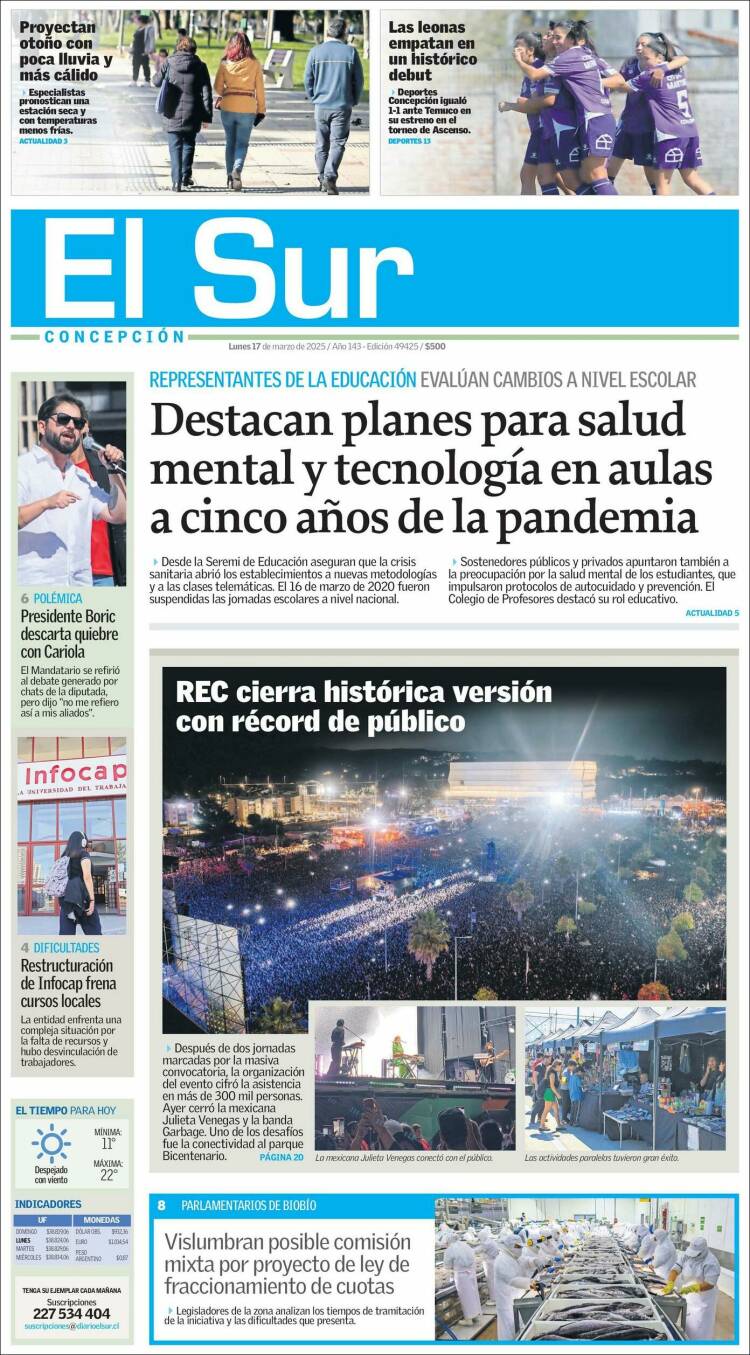 Portada de El Sur (Chile)
