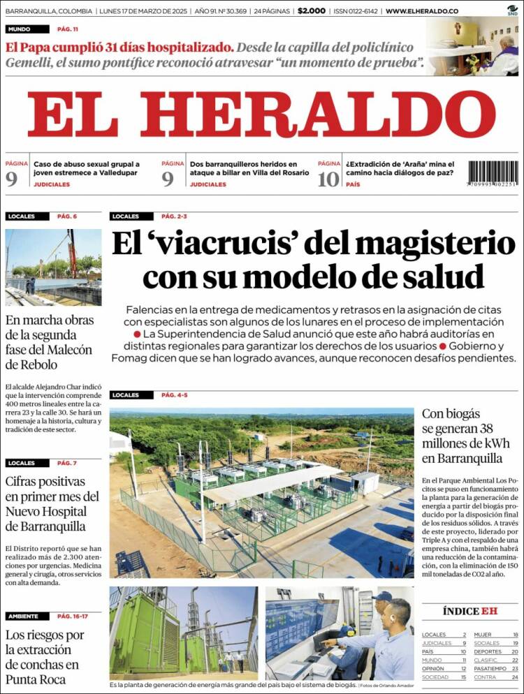 Portada de El Heraldo (Colombia)